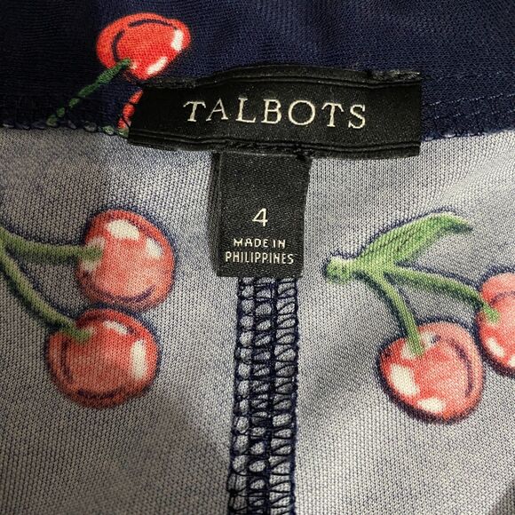 Talbots Retro Inspired Fit and Flare Navy Blue Cherry All Over Print Skirt, Sz 4 - Picture 6 of 10